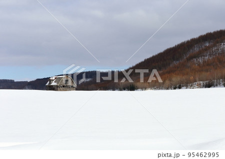 北海道 オホーツク地方 雪原の中に残る古い牛舎 北海道 オホーツク地方 雪原の中に残る古い牛舎 95462995
