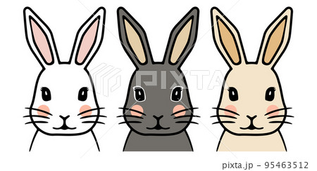 かわいいウサギの3色バリエーション、ベクターイラスト年賀状素材 95463512