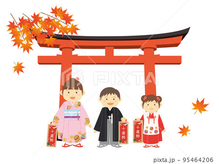 神社で七五三の衣装を着た子ども達 神社で七五三の衣装を着た子ども達 95464206