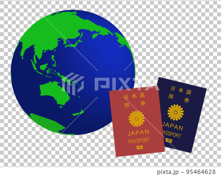 海外旅行地球和日本護照的形象插圖 95464628