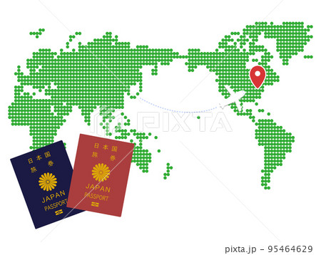 海外旅行のイメージイラスト　世界地図と日本のパスポート 95464629
