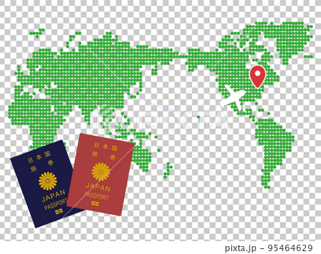 海外旅行のイメージイラスト　世界地図と日本のパスポート 95464629