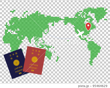 海外旅行のイメージイラスト 世界地図と日本のパスポート 海外旅行のイメージイラスト 世界地図と日本のパスポート 95464629