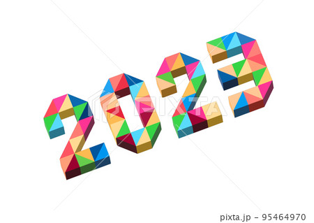 「2023年」を表すカラフルで立体的なグラフィック 95464970