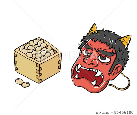 節分の鬼の面と福豆 節分の鬼の面と福豆 95466180