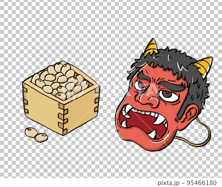 節分の鬼の面と福豆 節分の鬼の面と福豆 95466180