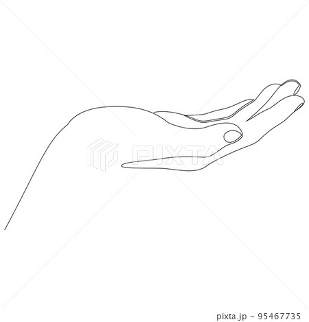 Facing up womans hand continuous one line drawing. Vector illustration. Facing up womans hand continuous one line drawing. Vector illustration. 95467735