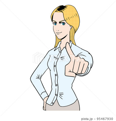 指をさす白人女性 95467930