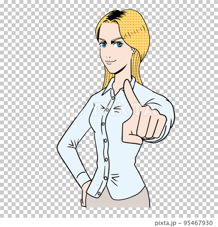 指をさす白人女性 95467930