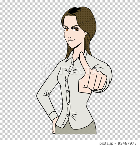 指をさす白人女性 95467975