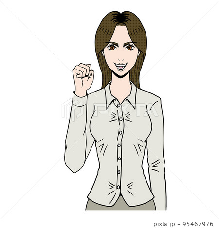 ガッツポーズする白人女性 95467976