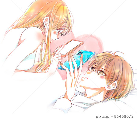 スマホでやり取りをする男女 95468075