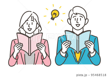 読書する若い男女2人のビジネスパーソン【ベクターイラスト素材】 95468518