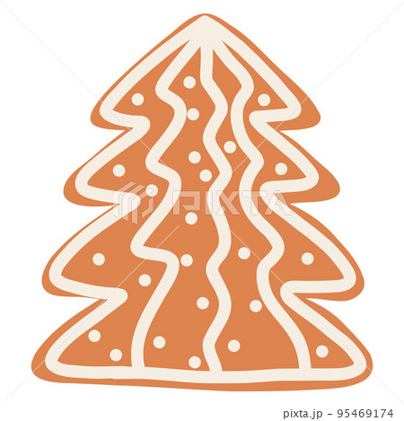 Christmas gingerbread cookie in cartoon style. Hand drawn vector illustration of winter holiday food, Christmas tree 95469174