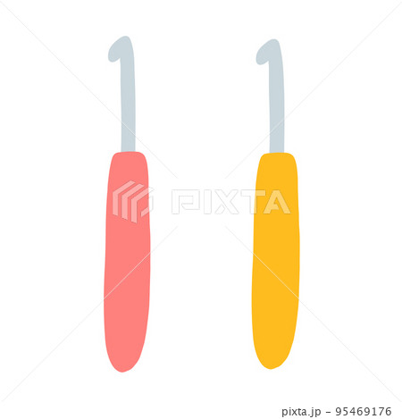Crochet hook in cartoon style. Hand drawn vector illustration of knitting supplies, hobby items, leisure time 95469176