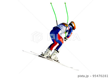 male racer downhill slalom in competition 95470281
