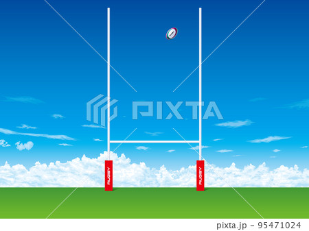 ラグビーフットボールのゴールポストとラグビーボール ラグビーフットボールのゴールポストとラグビーボール 95471024