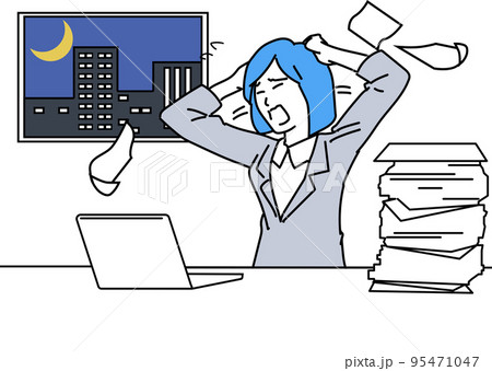 残業に頭をかかえる日本人女性 95471047