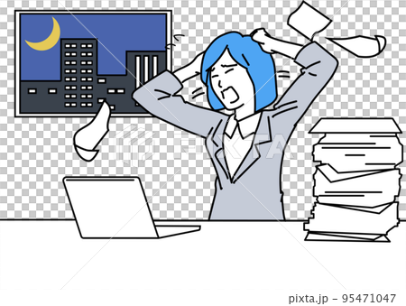 残業に頭をかかえる日本人女性 95471047