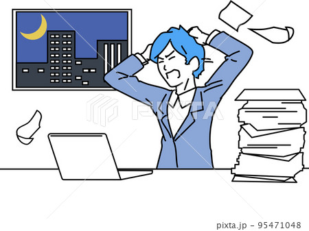 残業に頭をかかえる日本人男性 95471048