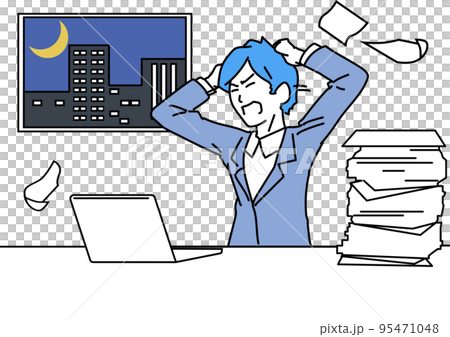 残業に頭をかかえる日本人男性 95471048