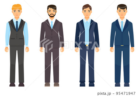 Set of men in suit or costume, blond, brunet, brown-haired businessman, office workers style 95471947