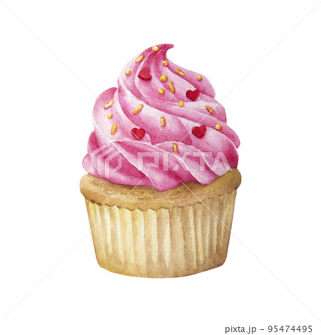 Appetizing decorated pink cupcake isolated on white background 95474495