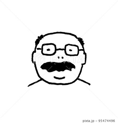 Face fat bald man with mustache and glasses. Human avatar. 95474496