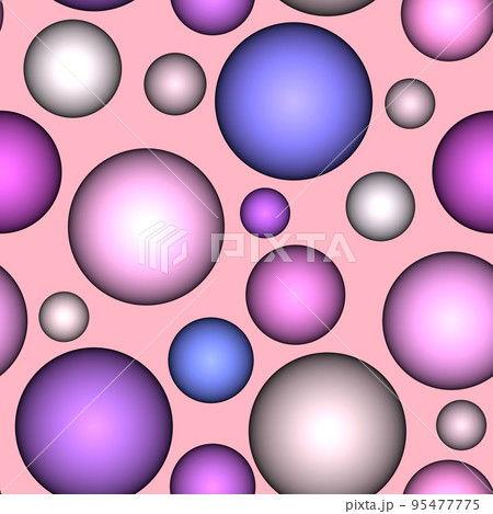 Abstract seamless pattern with colorful voluminous different balls on apricot. 95477775