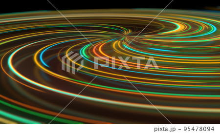 3D rendering abstract neon spiral with reflection in the form of light paths of different colors 3D rendering abstract neon spiral with reflection in the form of light paths of different colors 95478094