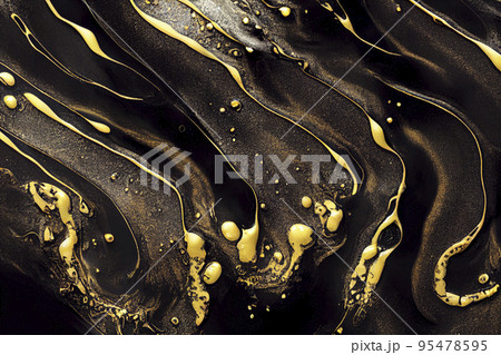 Close-up of gold and black acrylic paint ideal for textures and wallpapers. 95478595