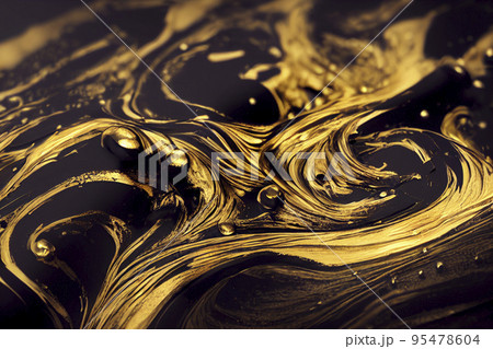Close-up of gold and black acrylic paint ideal for textures and wallpapers. 95478604