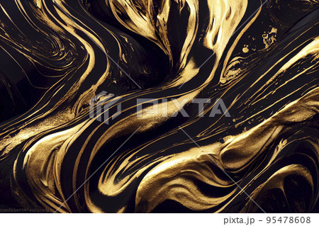 Close-up of gold and black acrylic paint ideal for textures and wallpapers. Close-up of gold and black acrylic paint ideal for textures and wallpapers. 95478608
