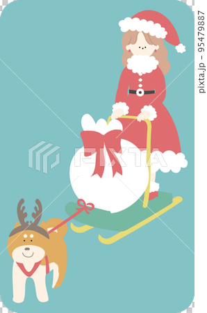 犬ぞりに乗ったサンタの衣装を着た女の子線なし 95479887