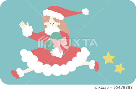 プレゼントを持って走るサンタの衣装を着た女の子線なし プレゼントを持って走るサンタの衣装を着た女の子線なし 95479888