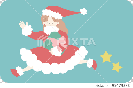 プレゼントを持って走るサンタの衣装を着た女の子線なし プレゼントを持って走るサンタの衣装を着た女の子線なし 95479888