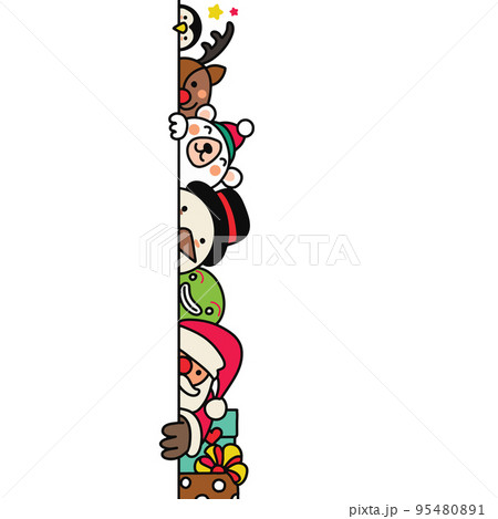 Cute doodle Christmas character hides behind the wall , cartoon drawing 95480891