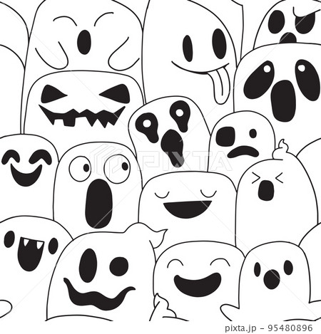 cute ghost pattern,Illustration, Cute hand drawn doodles ,Seamless cute ghost pattern,Illustration, Cute hand drawn doodles ,Seamless 95480896