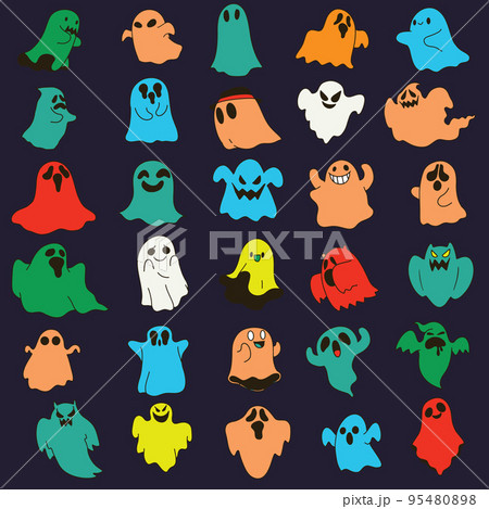 Cute  ghosts icons, Halloween design set, Kawaii colorful ghost collection ,Each on a separate layer. 95480898