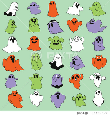 Cute  ghosts icons, Halloween design set, Kawaii colorful ghost collection ,Each on a separate layer. 95480899