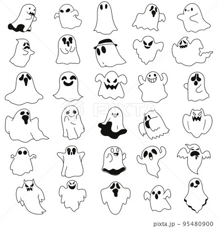 Cute  ghosts icons, Halloween design set, Kawaii colorful ghost collection ,Each on a separate layer. 95480900
