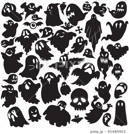 Silhouette of flying evil spirit in vector style collection. Graphic resource about ghost and fantasy. 95480903