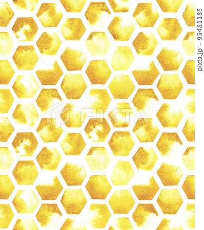 watercolor seamless pattern with yellow honeycomb. abstract background with tiles of yellow paint spots on a white background. 95481185