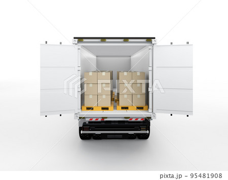 Logistic trailer truck or lorry fully loading cardboard boxes Logistic trailer truck or lorry fully loading cardboard boxes 95481908