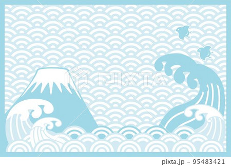 富士山と海のシンプルな和柄フレーム　背景　年賀状　テンプレート　コピースペース　イラスト素材 95483421