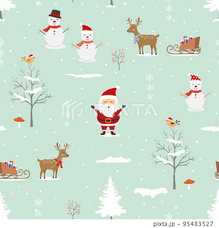 Winter holiday seamless pattern with santa claus and friends happy on winter night for Christmas or new year decorative 95483527