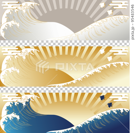 Japanese pattern sea banner background copy space illustration material set Japanese pattern sea banner background copy space illustration material set 95483546