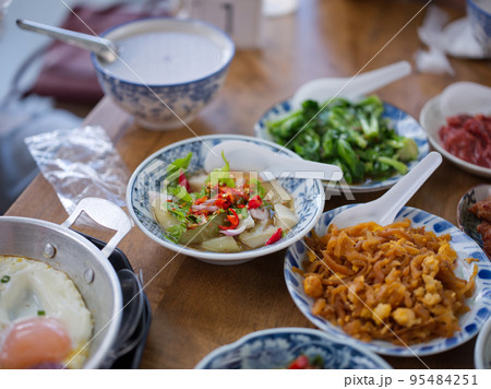 Rice gruel and side dish . Concept breakfast THAI STYLE 95484251