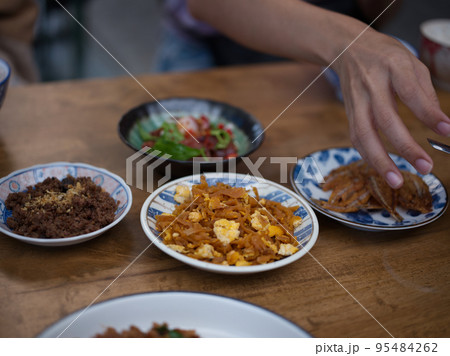 Rice gruel and side dish . Concept breakfast THAI STYLE 95484262