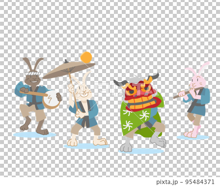 新年を祝う演舞をするうさぎたち 95484371